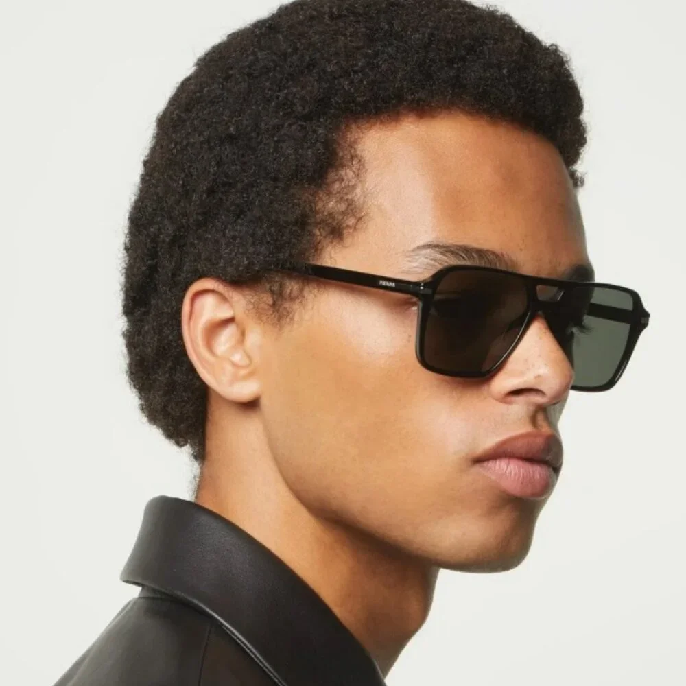 Prada PR20YS Sunglasses – Black Pilot Frame Green Polarized | Model 1AB03R